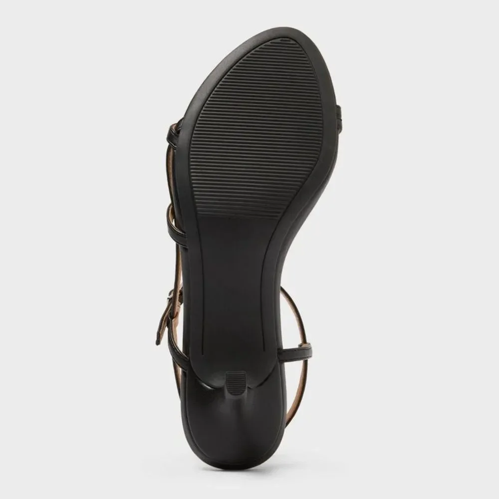 Women’s Stella Almond Toe Strappy Heels - A New Day Black 8.5